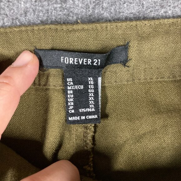 Forever 21 Linen Blend Cargo Pants Womens XL Extra Large Olive Green Parachute - Picture 3 of 11